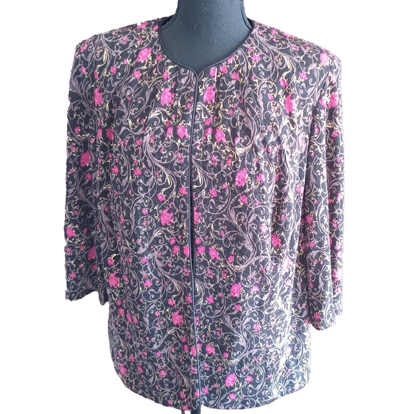 Alex Evenings Floral Gold Black Bolero Jacket And Tank Two Piece Plus Size 1X - Picture 1 of 11